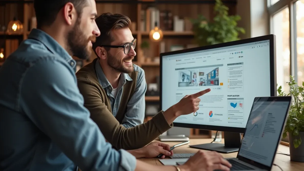 Team bespricht gemeinsam den Entwurf für den neuen Website-Relaunch
