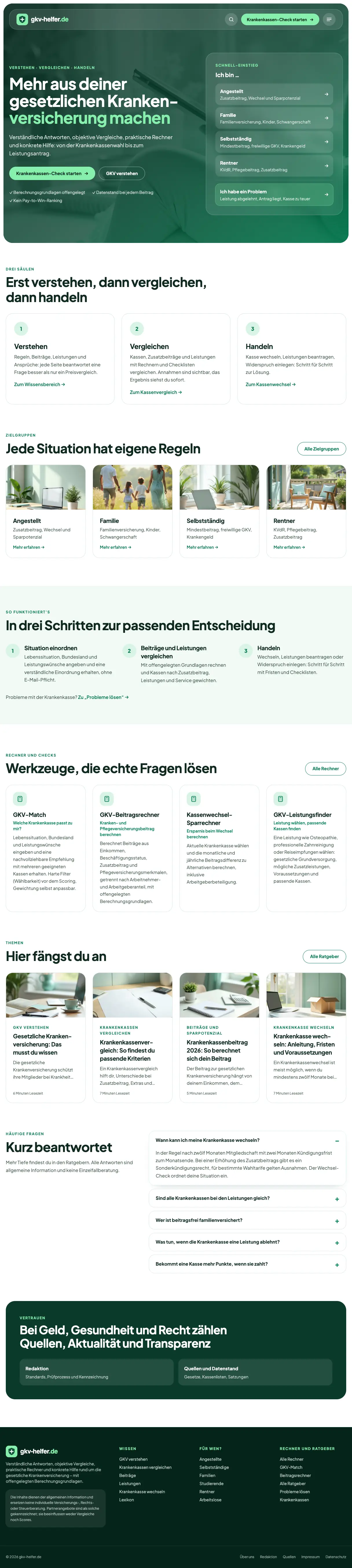 Scrollbare Vollseitenansicht der Startseite von GKV-HELFER
