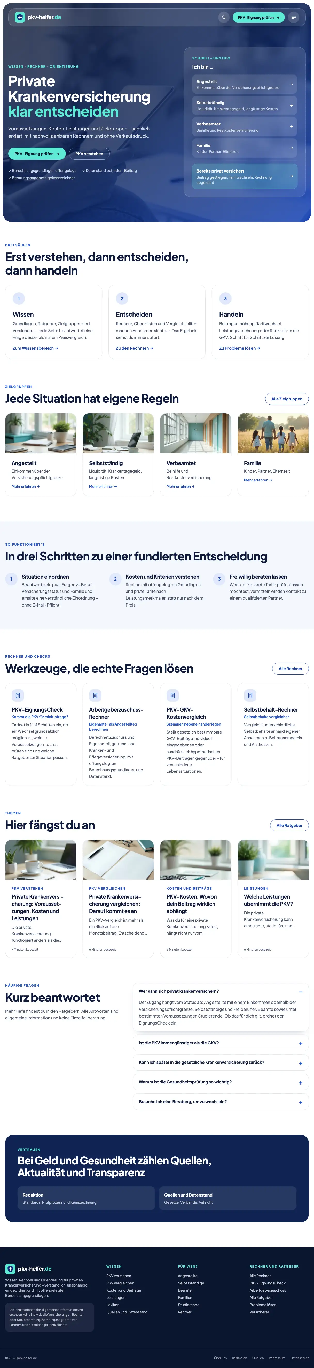 Scrollbare Vollseitenansicht der Startseite von PKV-HELFER