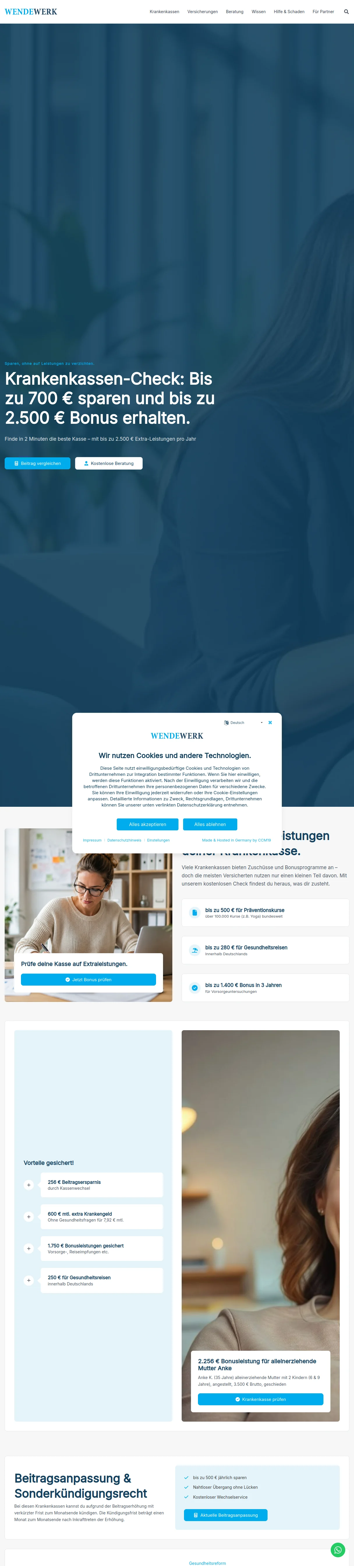 Scrollbare Vollseitenansicht der Startseite von WENDEWERK
